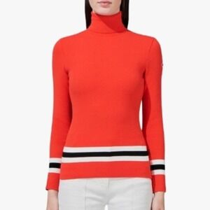 FUSALP Judith Striped Knitted Turtleneck Sweater in Orange Size XL